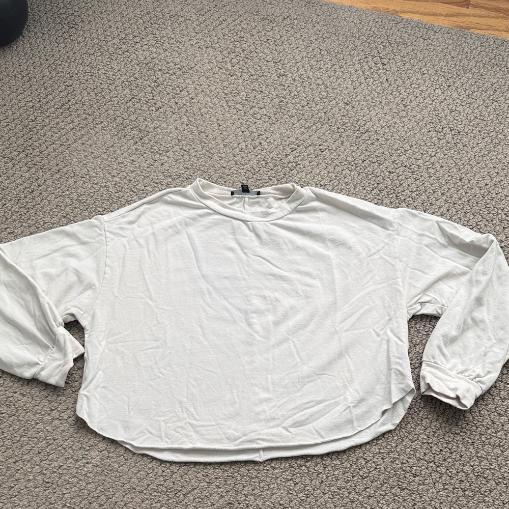 Relaxed Crewneck Long-Sleeve Top in Light Cream